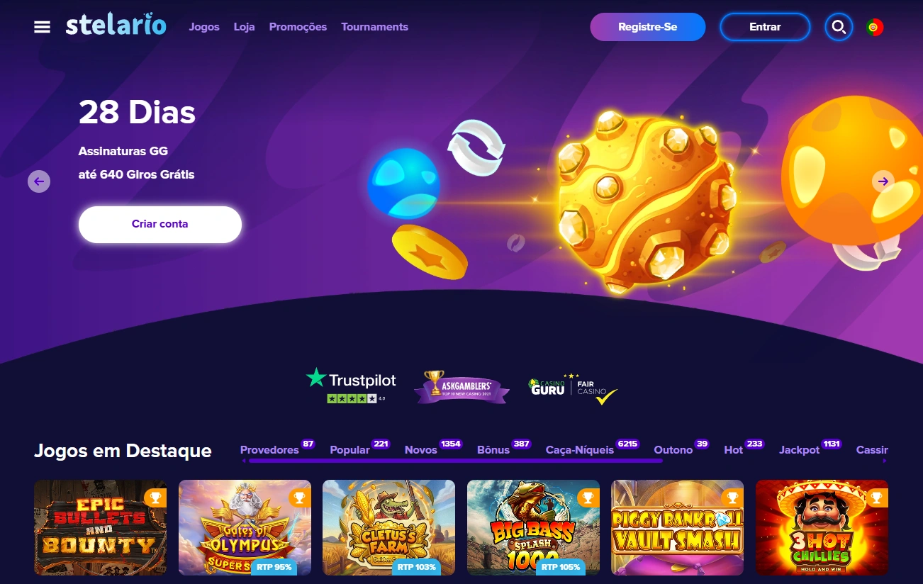Página principal do casino Stelario em Portugal